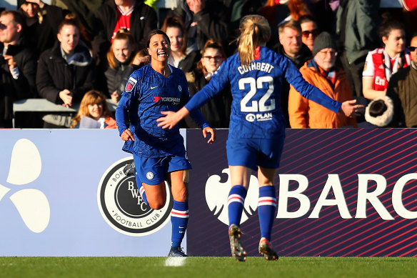 Sam Kerr after scoring for Chelsea on Sunday.