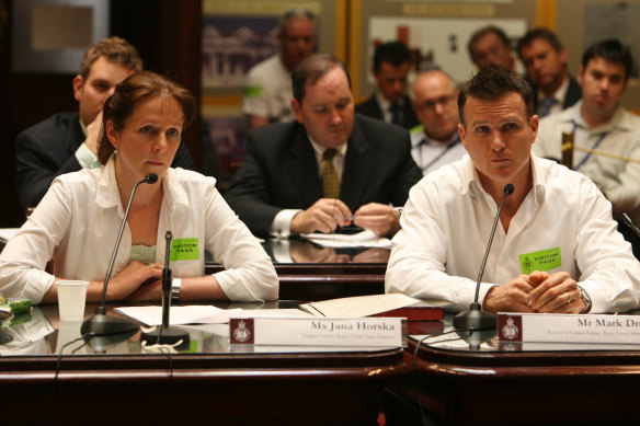 Jana Horska and her partner Mark Dreyer at the public inquiry that resulted in the establishment of early pregnancy assessment services.