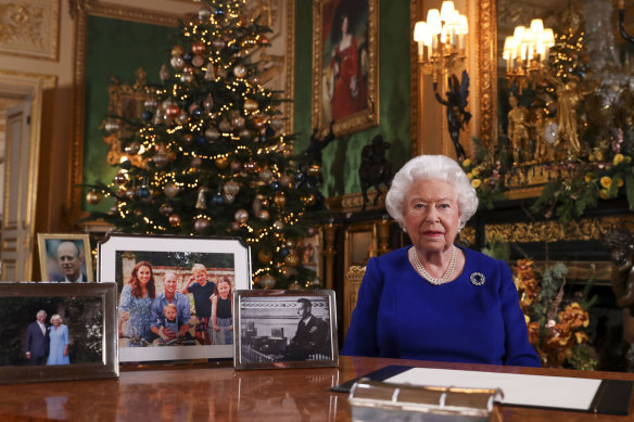 Queen Elizabeth II in her annual Christmas broadcast at Windsor Castle.