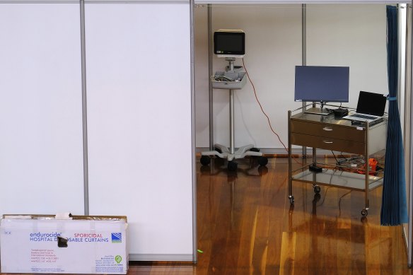 One of the vaccination cubicles at the Royal Exhibition Building.