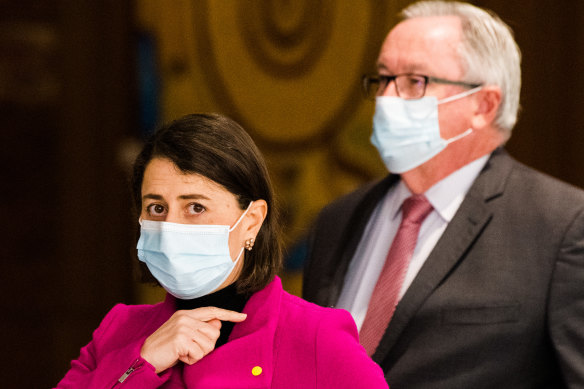 Premier Gladys Berejiklian and  Health Minister Brad Hazzard at Thursday’s press conference.