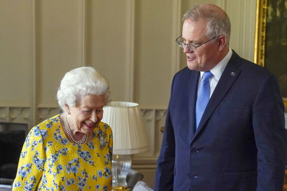 Queen Elizabeth II received then-prime minister Scott Morrison at Windsor Castle in 2021.