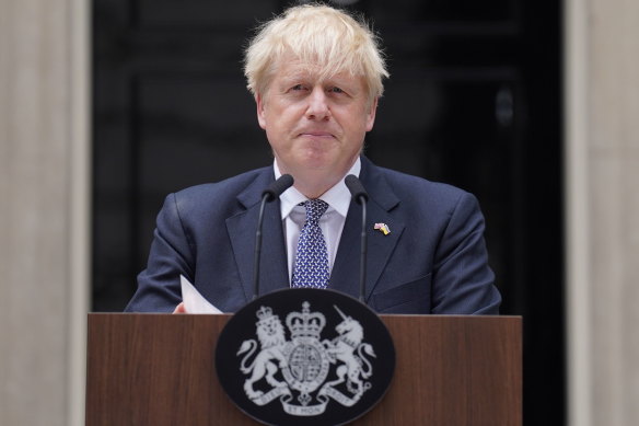 Boris Johnson announces his resignation as prime minister outside Number 10.