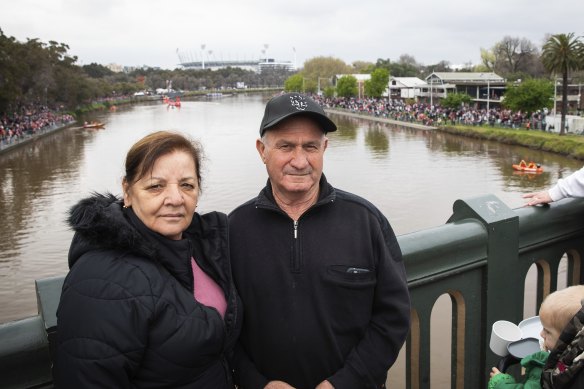 Tony and Lidia Totaro were among the disappointed spectators on the Princes Bridge.