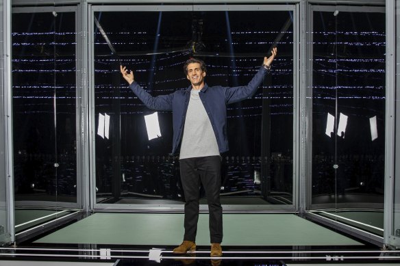 Host Andy Lee in Ten’s game show The Cube, where contestants carry out tasks that don’t require great skill.