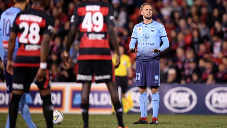 Dead-ball specialist: Siem de Jong prepares to take the free kick that he curled into the Wanderers' goal.