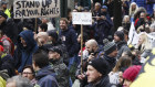 Crowds in Brussels protest the latest measures by the Belgian government to counter the latest spike of the coronavirus. 