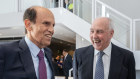 Michael Melkin speaks to former prime minister Paul Keating at the annual Superannuation Lending Roundtable hosted by The Australian Financial Review and packaging multinational Visy in Sydney on Tuesday. 