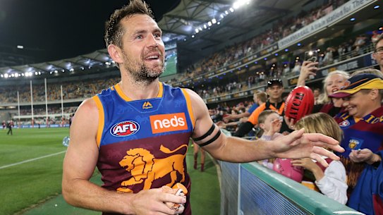 Over and out: Luke Hodge thanks fans at The Gabba after Brisbane's semi-final loss to GWS.