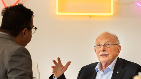 Mark Leibler lunches at All Things Equal, in Carlisle St, Balaclava.