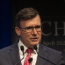 Federal Education Minister Alan Tudge speaks at the Age Schools Summit on Tuesday.