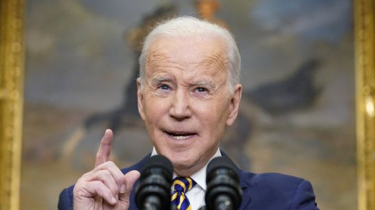 President Joe Biden announces a ban on Russian oil imports.