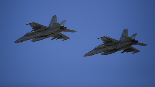 US Navy fighter jets near the Black Sea port city of Constanta, eastern Romania, on Friday. 