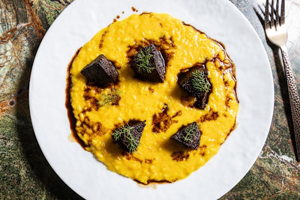 Saffron risotto with braised beef cheek.