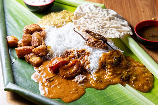 Thali on a banana leaf.