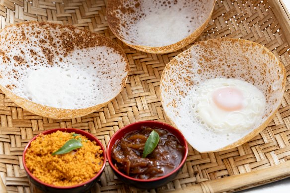 Classic and egg hoppers at Prince of Yazh in Dandenong.