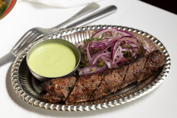 Seekh kebab (ground lamb) with mint chutney.