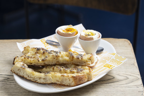 Go-to dish: Dippy egg with cheese and Vegemite toast soldiers. 