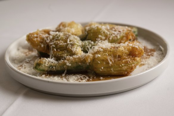 A seasonal dish of zucchini flowers.