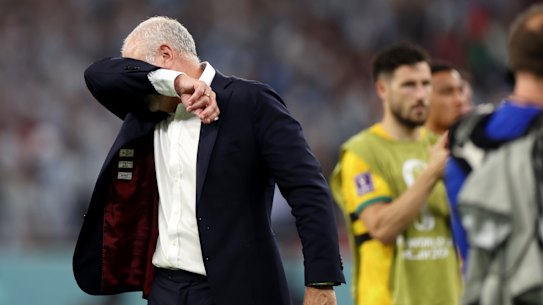 Socceroos coach Graham Arnold as Australia’s World Cup campaign ends.