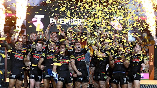 Penrith celebrate last year’s NRL grand final win.