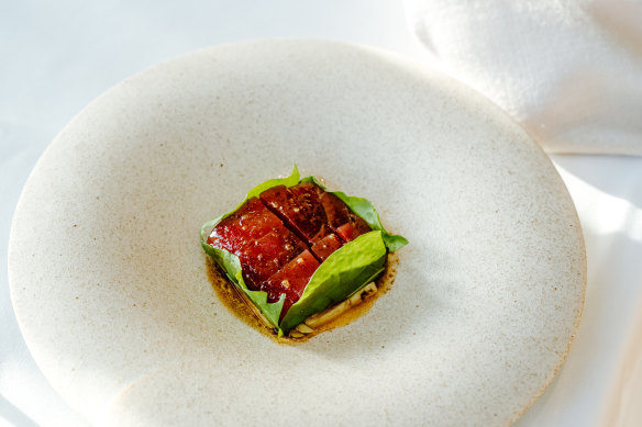 Stokehouse’s yellowfin tuna with eggplant, sorrel and tomato dressing.