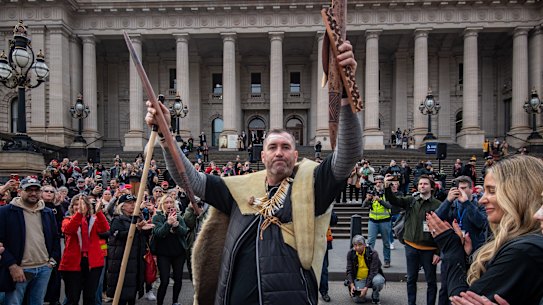 Travis Lovett at the end of the Walk for Truth at Parliament House.