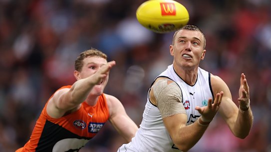 Bullish: Patrick Cripps faces an enormous test on Saturday when he faces time on Giants star Tom Green.
