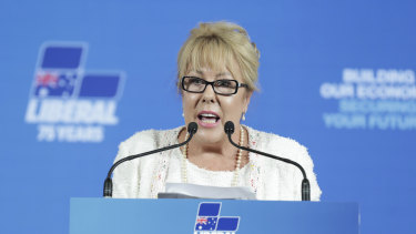 Teena McQueen, pictured at a Liberal Party federal council meeting in 2019, is among those banned from speaking.