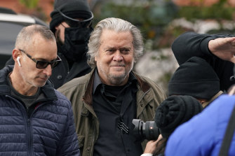 Steve Bannon arrives at the local FBI office in Washington on Monday.