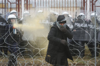 Tear gas was also sprayed at the Belarus-Poland border on Tuesday.