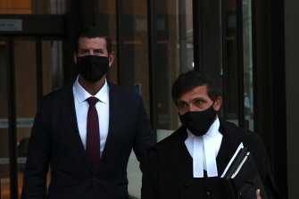 Ben Roberts-Smith and his barrister Arthur Moses, SC, leaving the Federal Court on Monday.