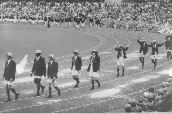 Bermuda takes part in the opening ceremony before announcing they would boycott the Games. 