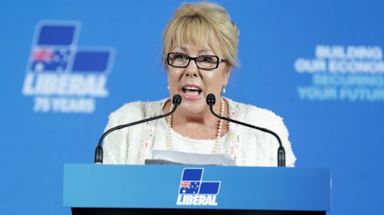 Teena McQueen, pictured at a Liberal Party federal council meeting in 2019, is among those banned from speaking.