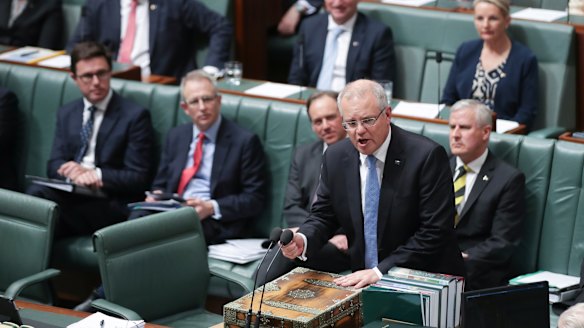 Prime Minister Scott Morrison during question time at Parliament House in Canberra on Monday. 