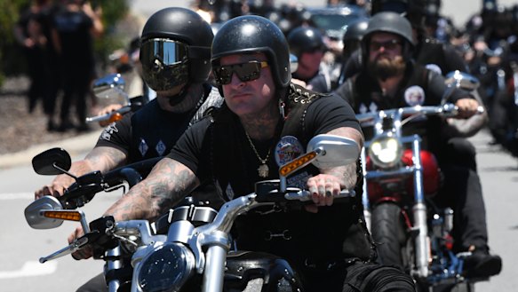Hundreds of bikies rode from the funeral home in north Perth to Pinneroo Valley Memorial Park.