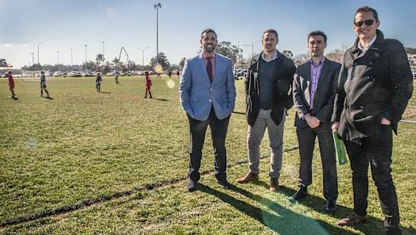 Canberra A-League bid team members Michael Caggiano, Adam Castle, Aaron Walker and Bede Gahan. 
