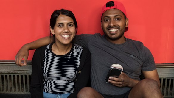Prepared: Steve and Cherie Grasion wait for David Jones to open.
