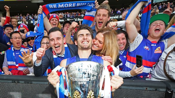 Bulldogs premiership captain Easton Wood celebrating the 2016 premiership.