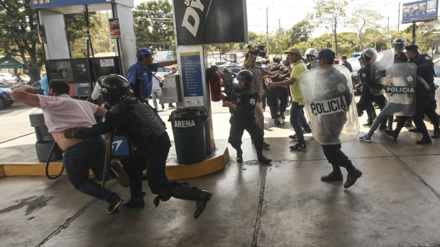 Nicaragua's government banned opposition protests in September and police broke up Saturday's attempt at a demonstration to pressure the government to release hundreds of protesters held in custody since 2018. 