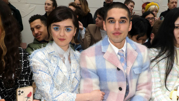 Maisie Williams and Reuben Selby matching pink hair at Sophie