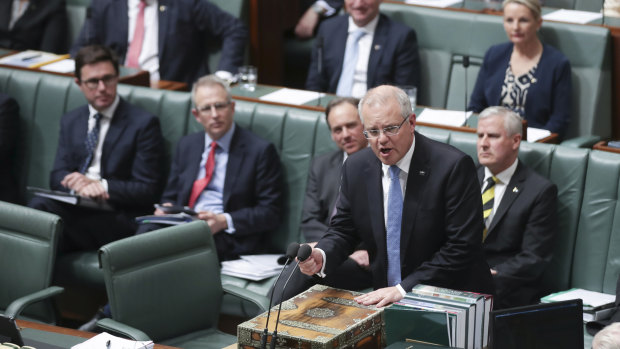 Prime Minister Scott Morrison during question time at Parliament House in Canberra on Monday. 