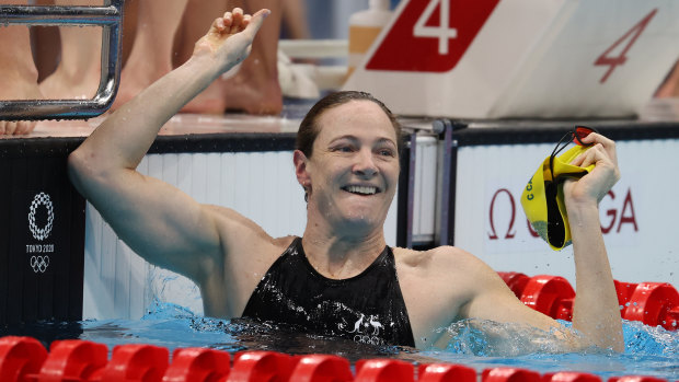 Cate Campbell after anchoring Australia to a gold medal in the  100m freestyle relay in Tokyo.