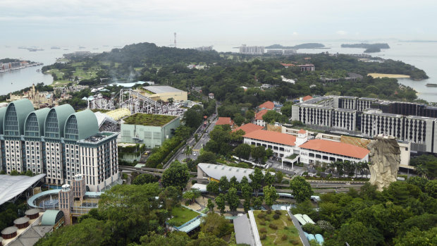 Aerial photo shows Sentosa Island in Singapore. Trump and Kim will meet at the Capella Hotel, a luxury resort.