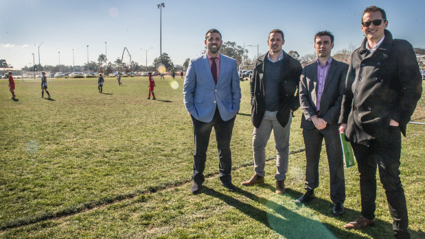 Canberra A-League bid team members Michael Caggiano, Adam Castle, Aaron Walker and Bede Gahan. 