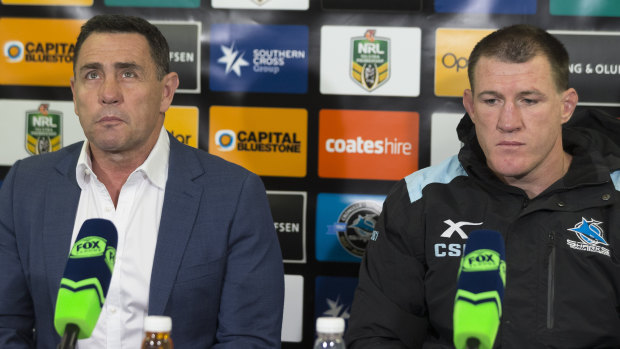 Same page: Sharks coach Shane Flanagan (left) shares the feelings expressed by Paul Gallen.
