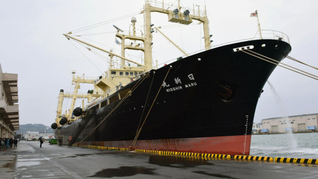 Japanese whaling vessel Nisshin Maru anchored in Shimonoseki, western Japan, in 2017.
