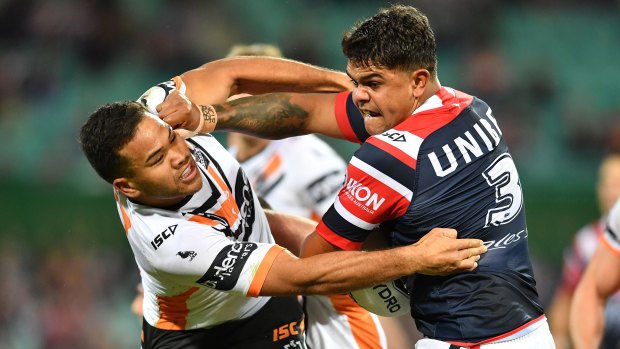 Rooster booster: Latrell Mitchell gave the Tigers nightmares at the SCG last Saturday night.