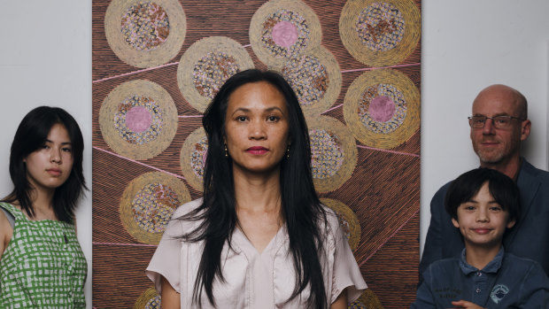 Supportive family: Savanhdary Vongpoothorn in her studio with her husband Ashley Carruthers, daughter Rashmi Carruthers and son Khanisorn Carruthers. 