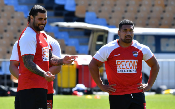 Game on: Andrew Fifita (left) will face his former Kangaroos teammates for the first time on Saturday.